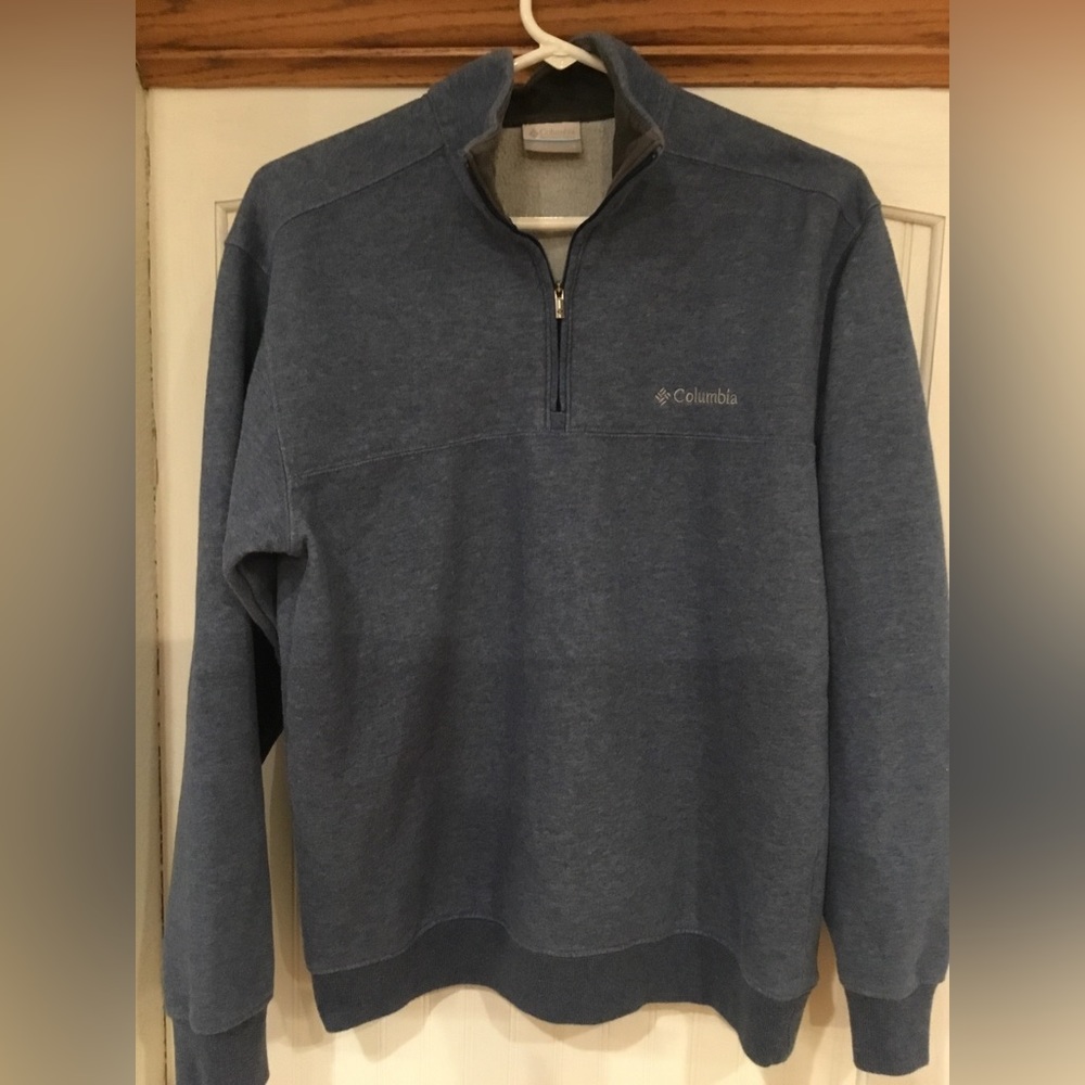 COLUMBIA Mens zip front pullover sweatshirt, size small, heather blue